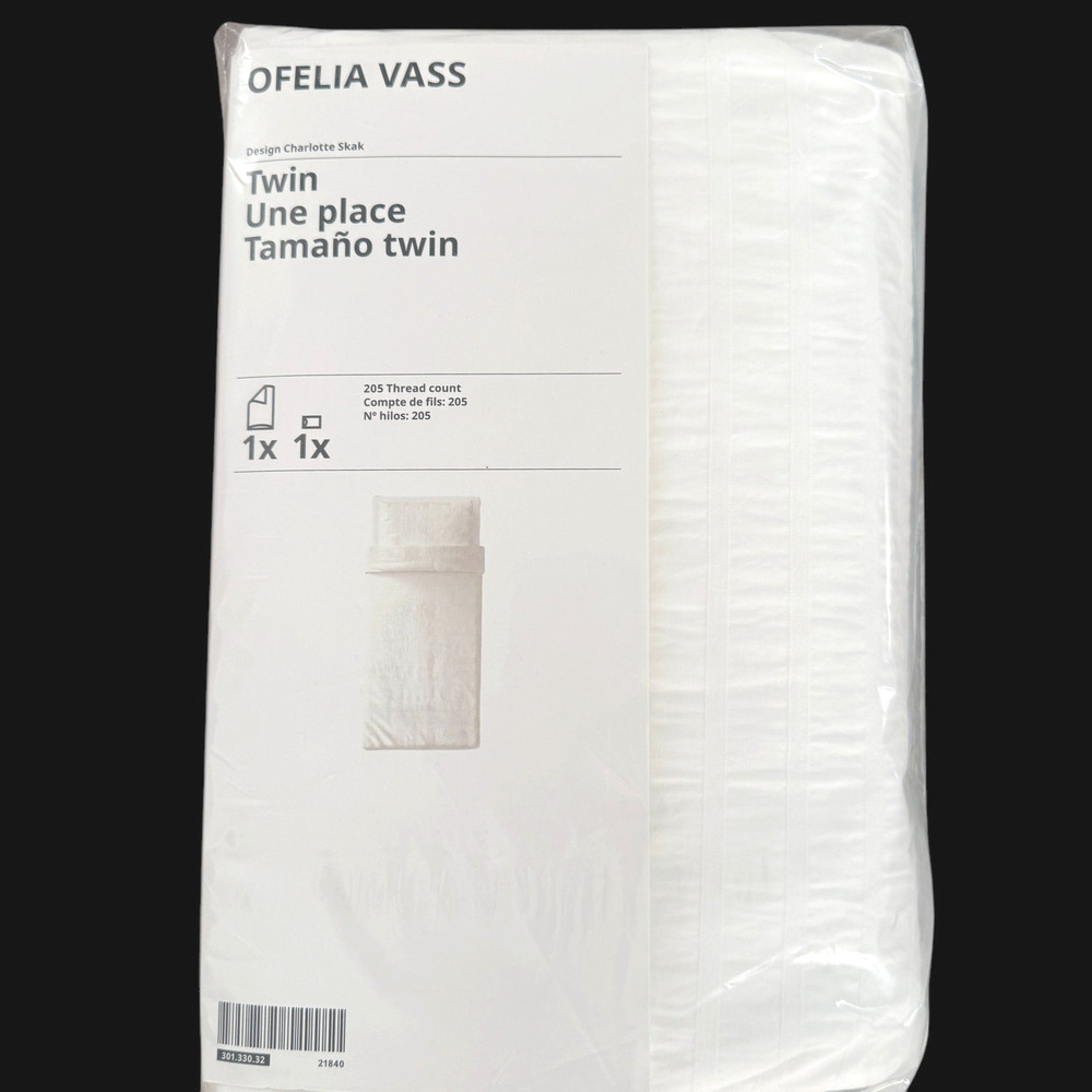 IKEA OFELIA VASS Twin White Crinkle Dobby-Weave Duvet Cover & Pillowcase - Picture 2 of 3